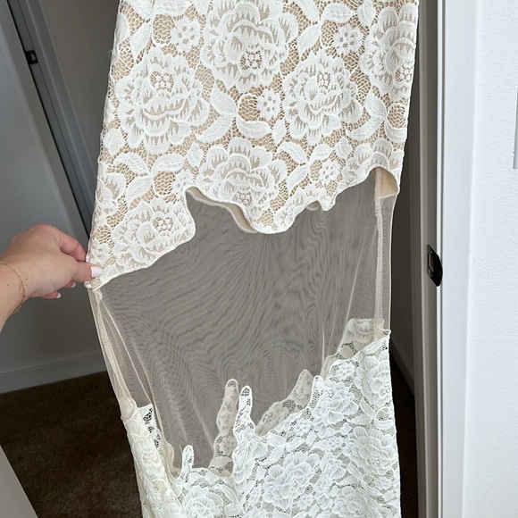 Maxi Halter Dress White Floral with Mesh Detailing - Picture 5 of 8